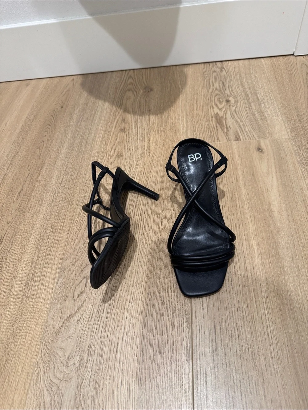 bp Black Strappy Square-Toe Slingback Heels